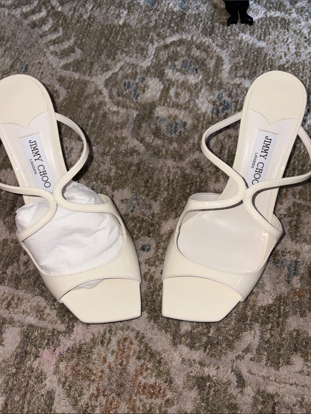 Jimmy Choo Cream Strappy Square-Toe Heels